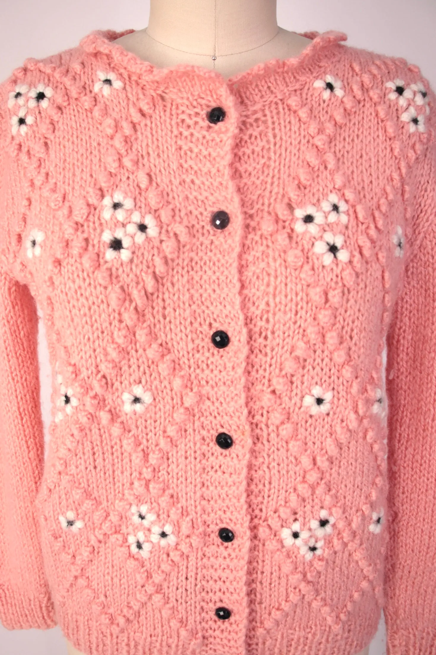 1960s Lord   Taylor Wool Daisy Cardigan