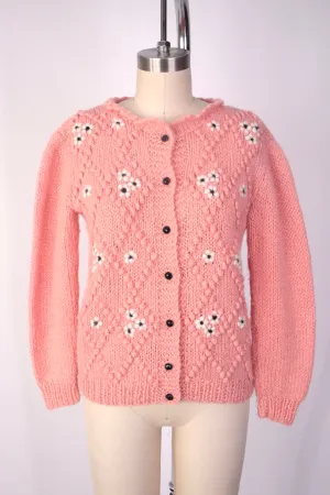 1960s Lord   Taylor Wool Daisy Cardigan