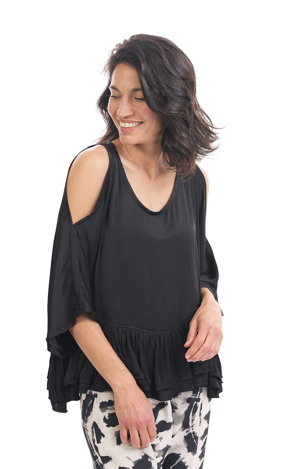 Alembika Black Rhys Ruffle Blouse