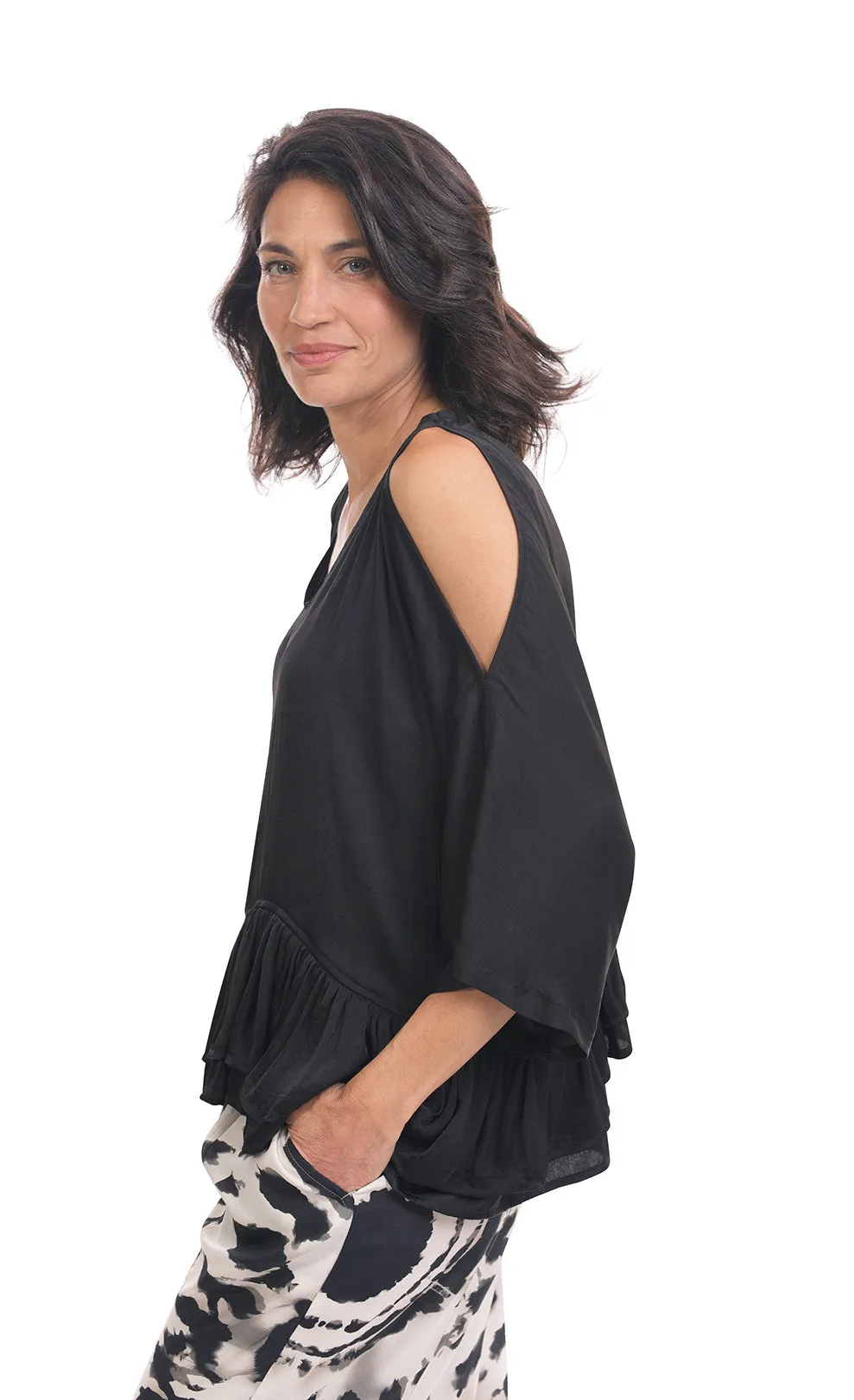 Alembika Black Rhys Ruffle Blouse