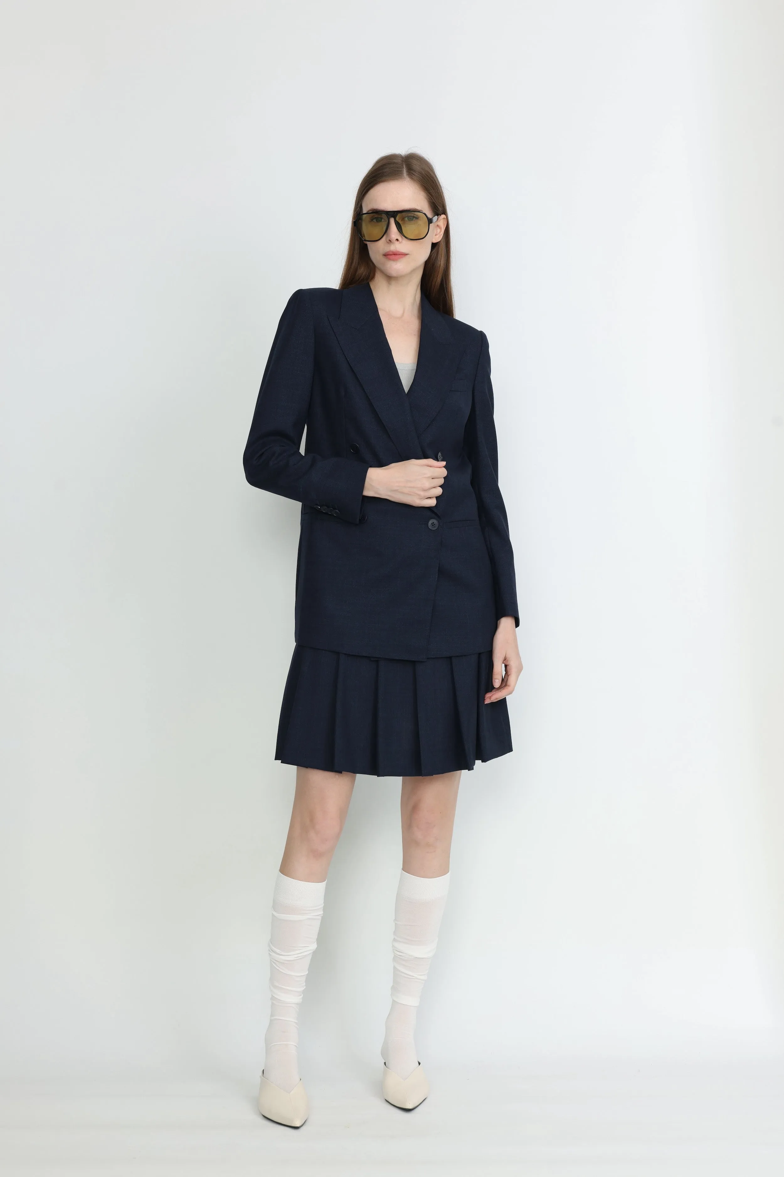 Armidale Pleated Skirt in Dark Navy