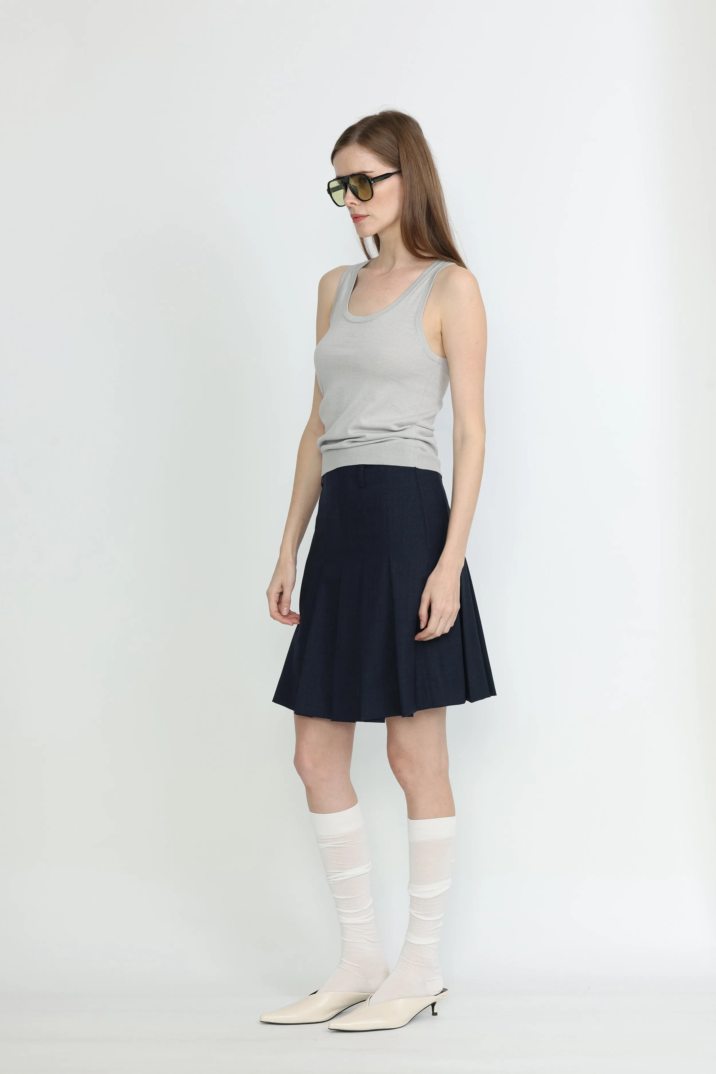 Armidale Pleated Skirt in Dark Navy