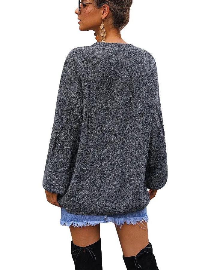 Autumn and Winter Women's Heart-shaped Collar Pullover In The Long Sweater Tassel Thick Sweater