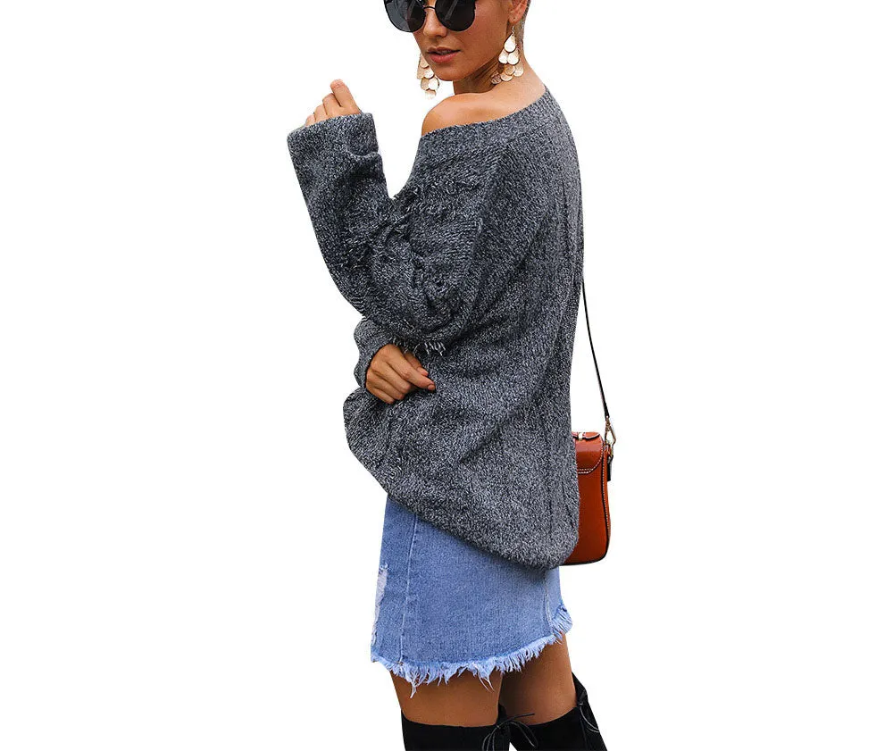Autumn and Winter Women's Heart-shaped Collar Pullover In The Long Sweater Tassel Thick Sweater