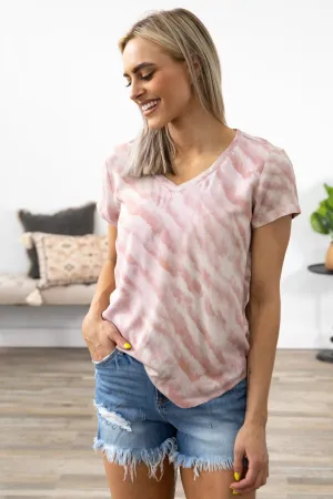 Baby Pink Marble Print V-Neck Top