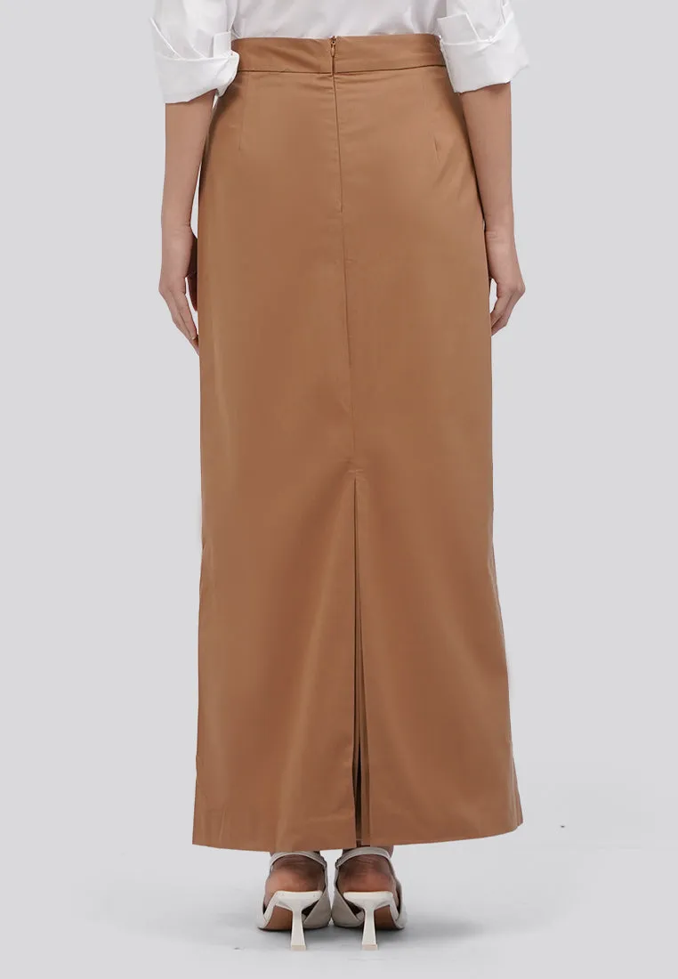 Basic Maxi Skirt with Back Pleats Khaki