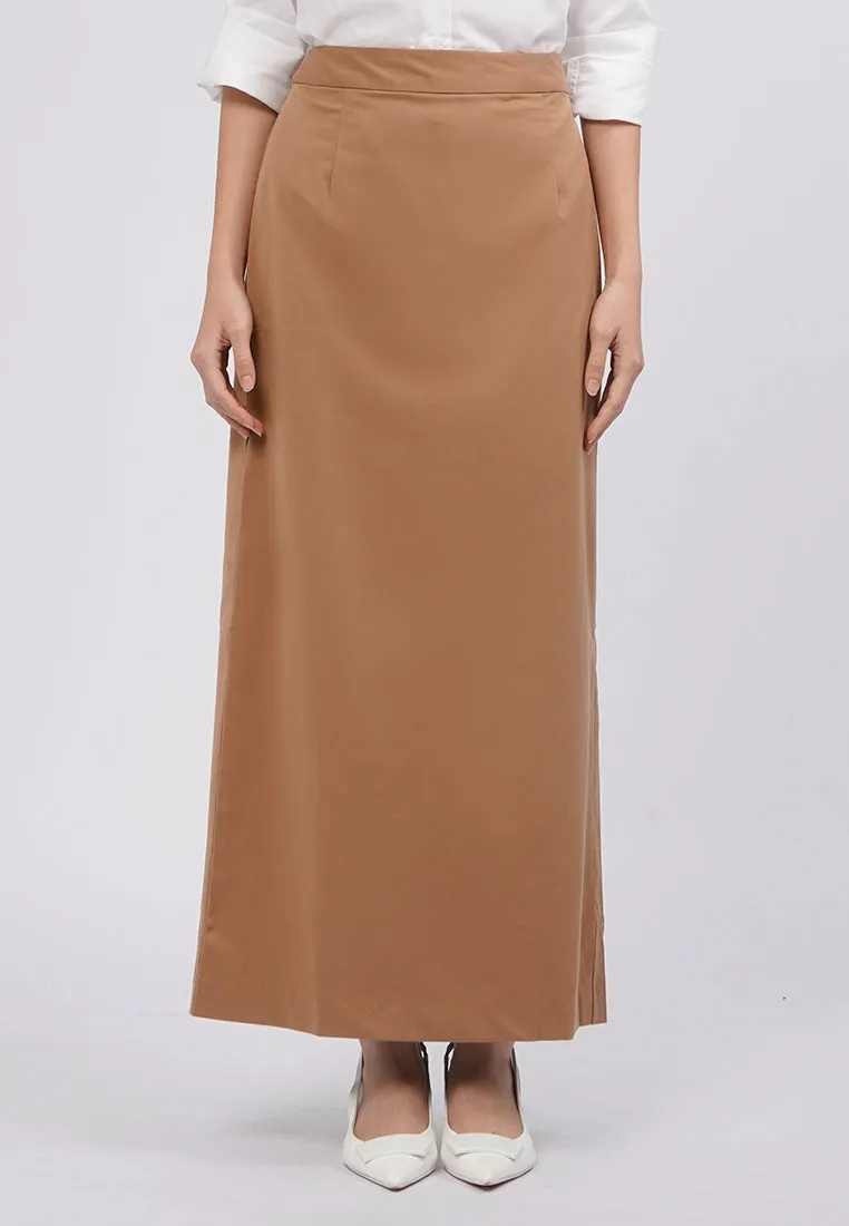 Basic Maxi Skirt with Back Pleats Khaki