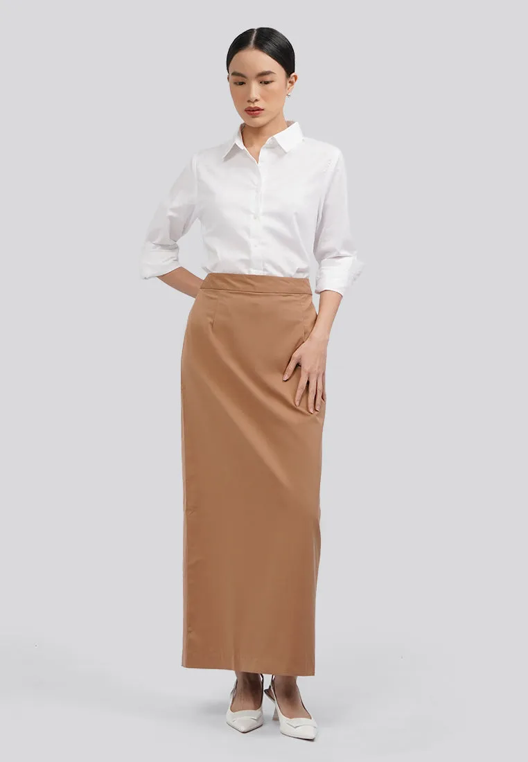 Basic Maxi Skirt with Back Pleats Khaki