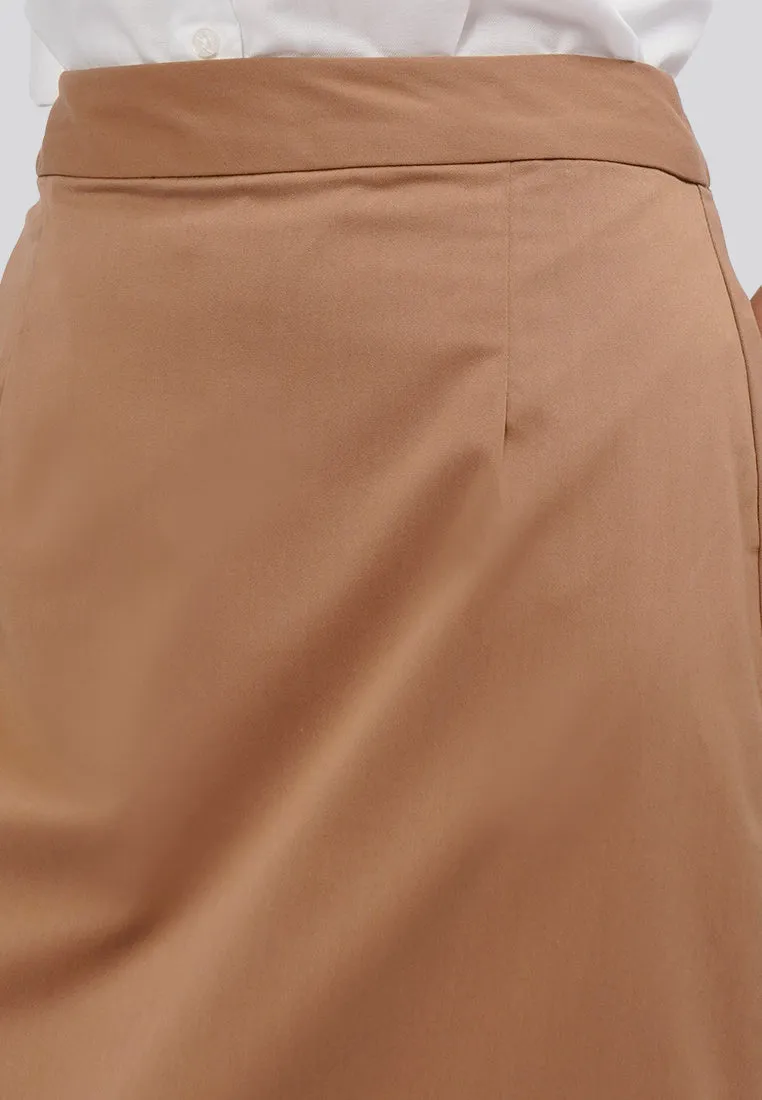 Basic Maxi Skirt with Back Pleats Khaki