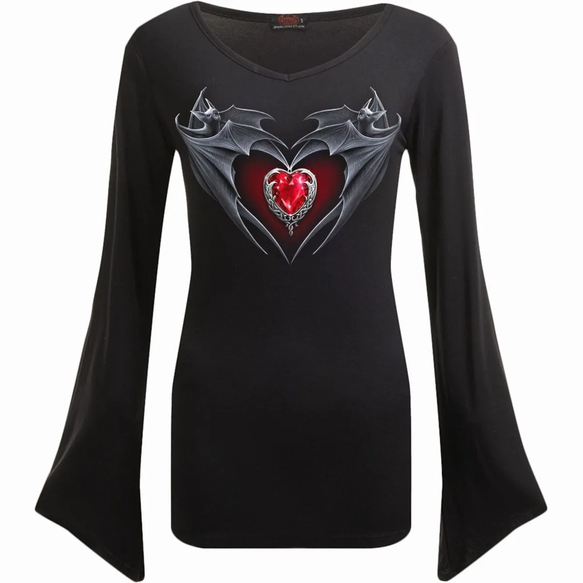 BAT'S HEART - V Neck Goth Sleeve Top Black