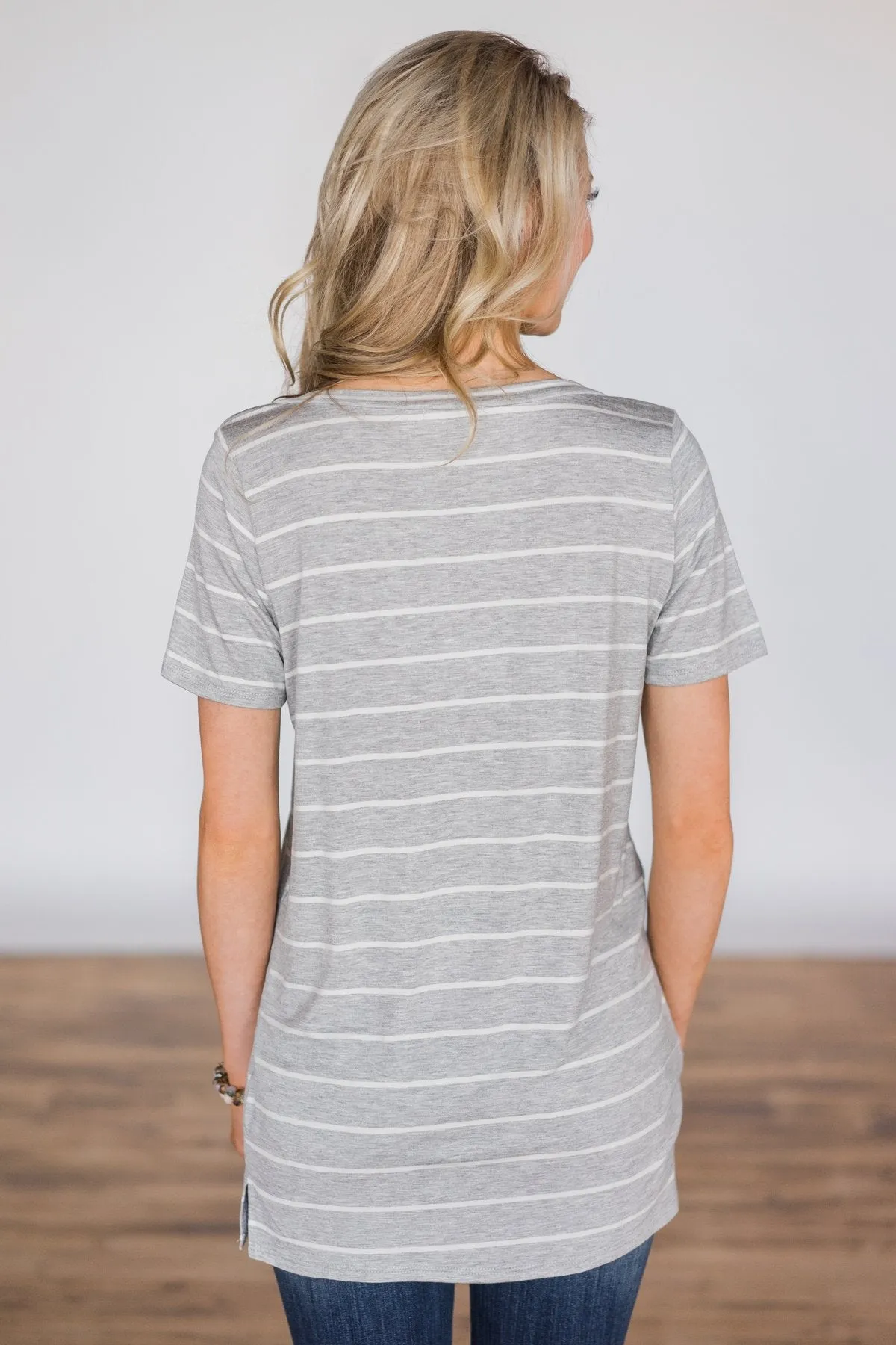 Beautiful and Basic Striped Top - Grey