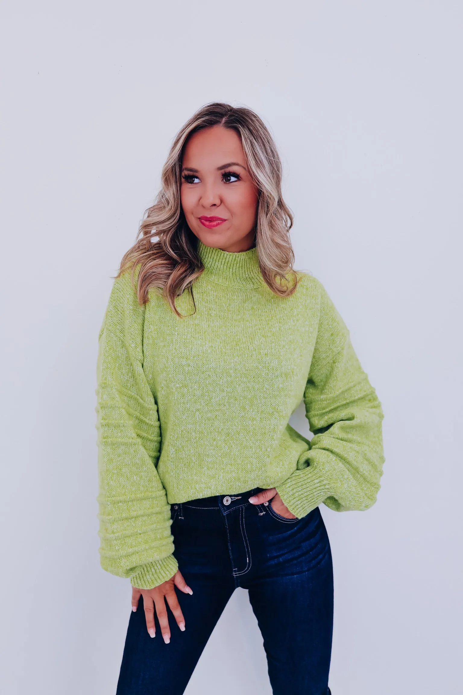 Belle Bubble Sleeve Sweater - Lime