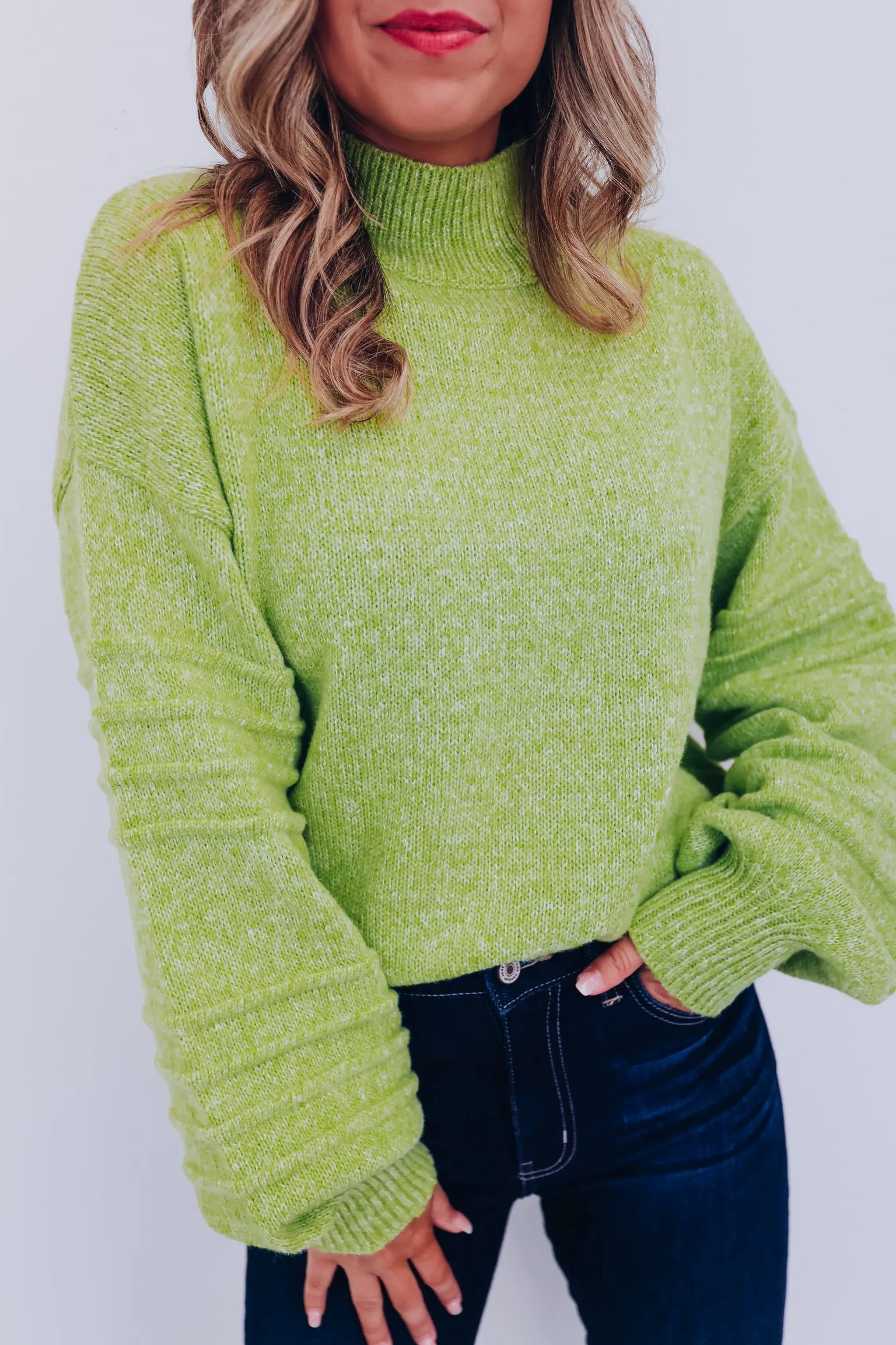 Belle Bubble Sleeve Sweater - Lime