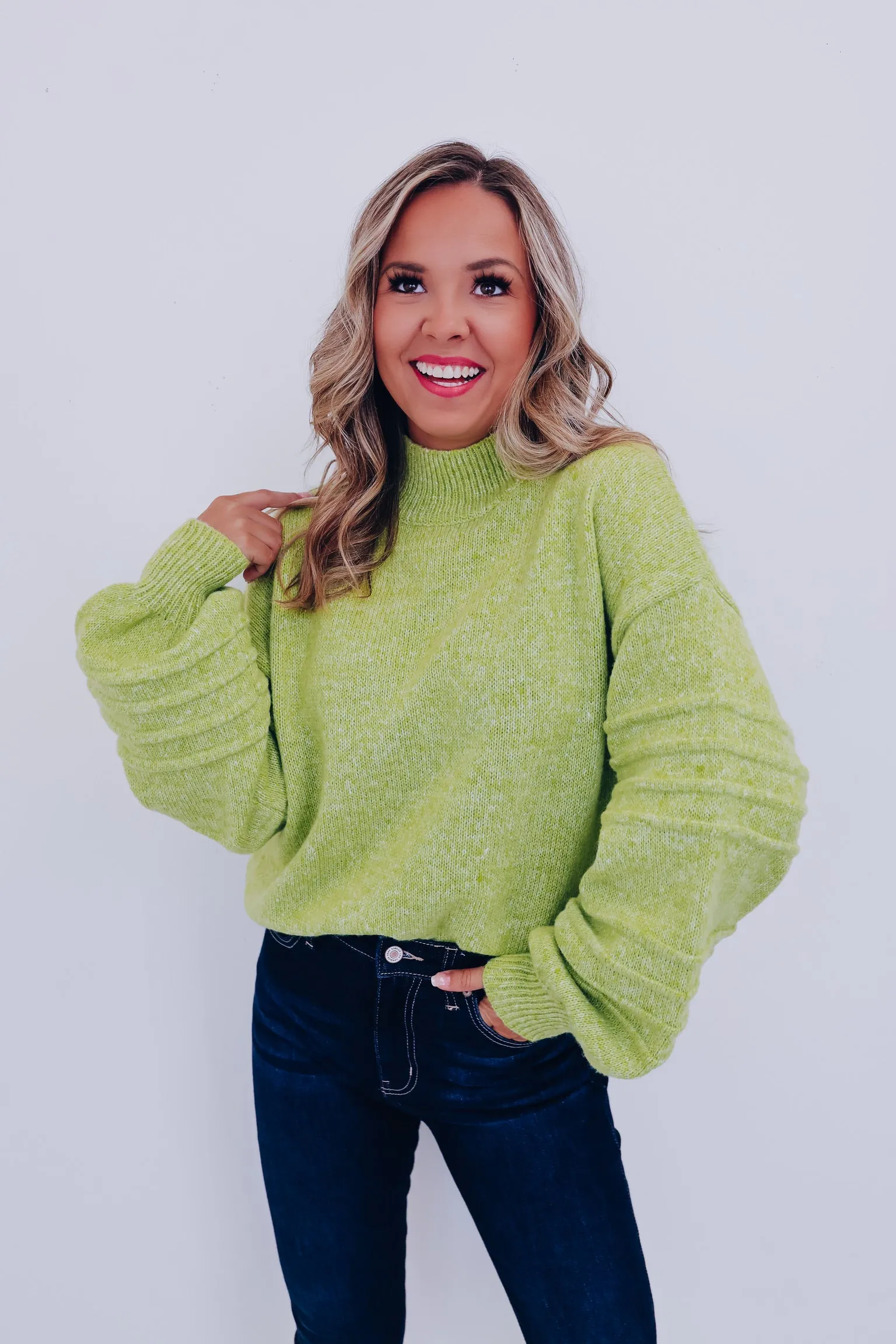 Belle Bubble Sleeve Sweater - Lime