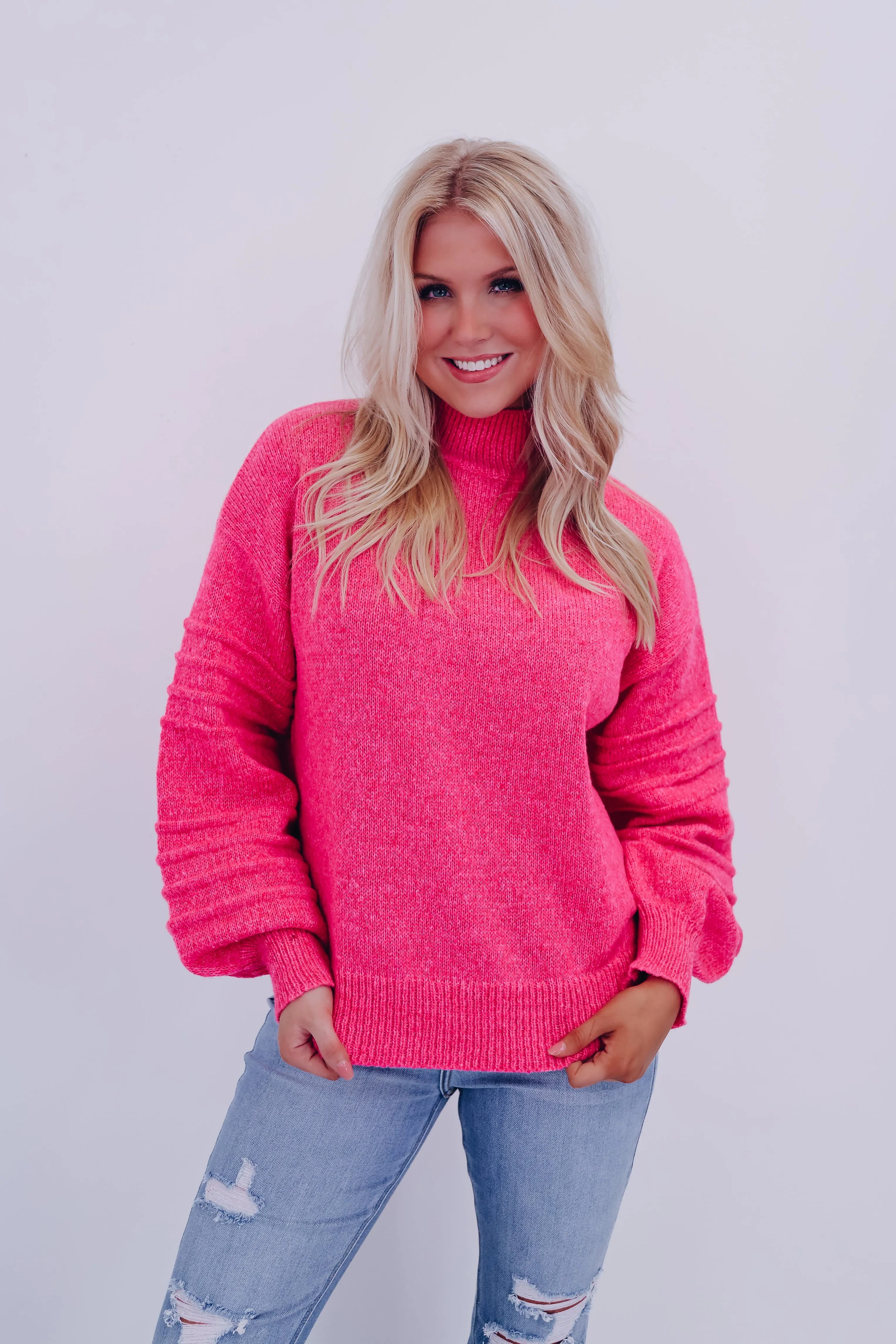 Belle Bubble Sleeve Sweater - Pink