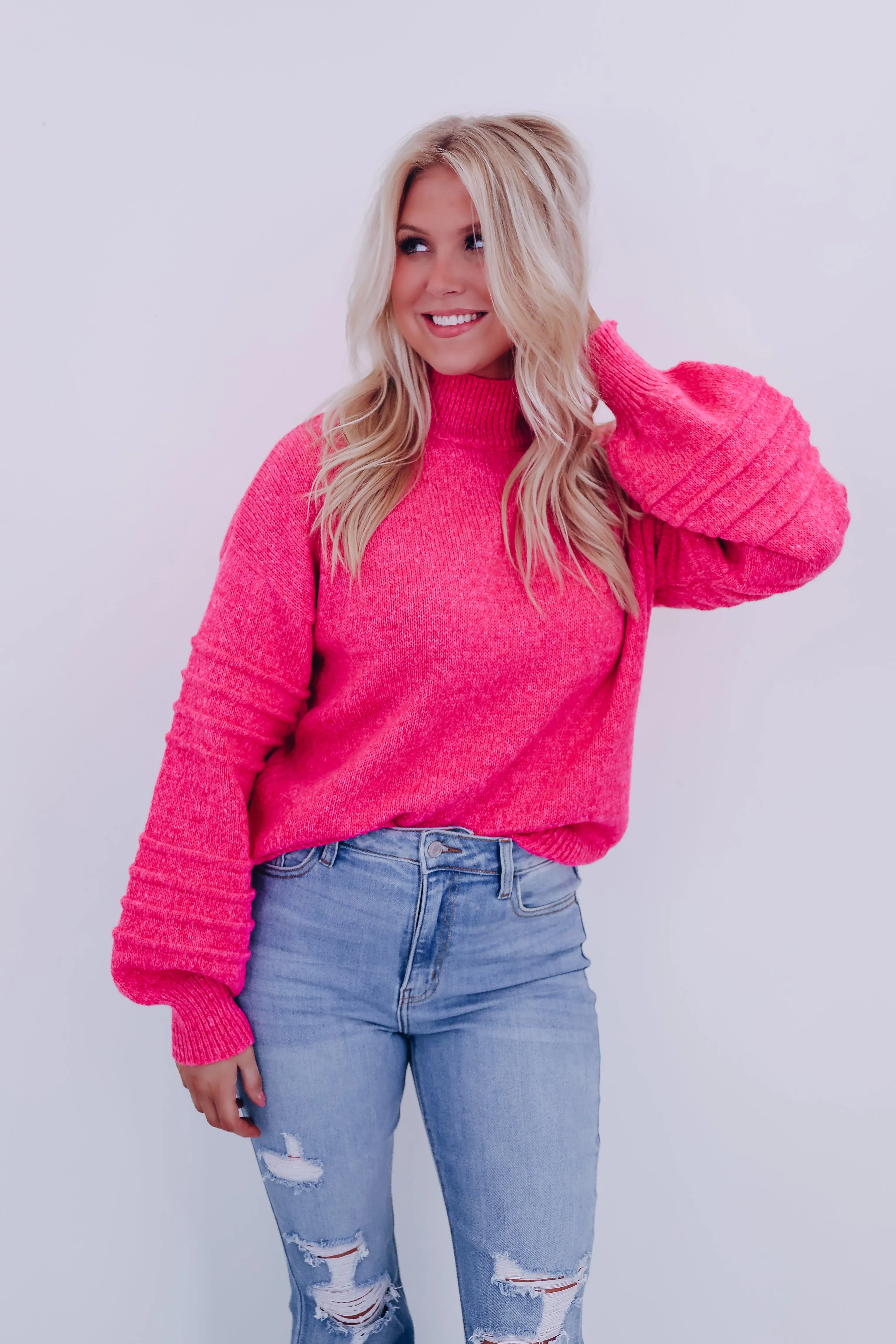 Belle Bubble Sleeve Sweater - Pink