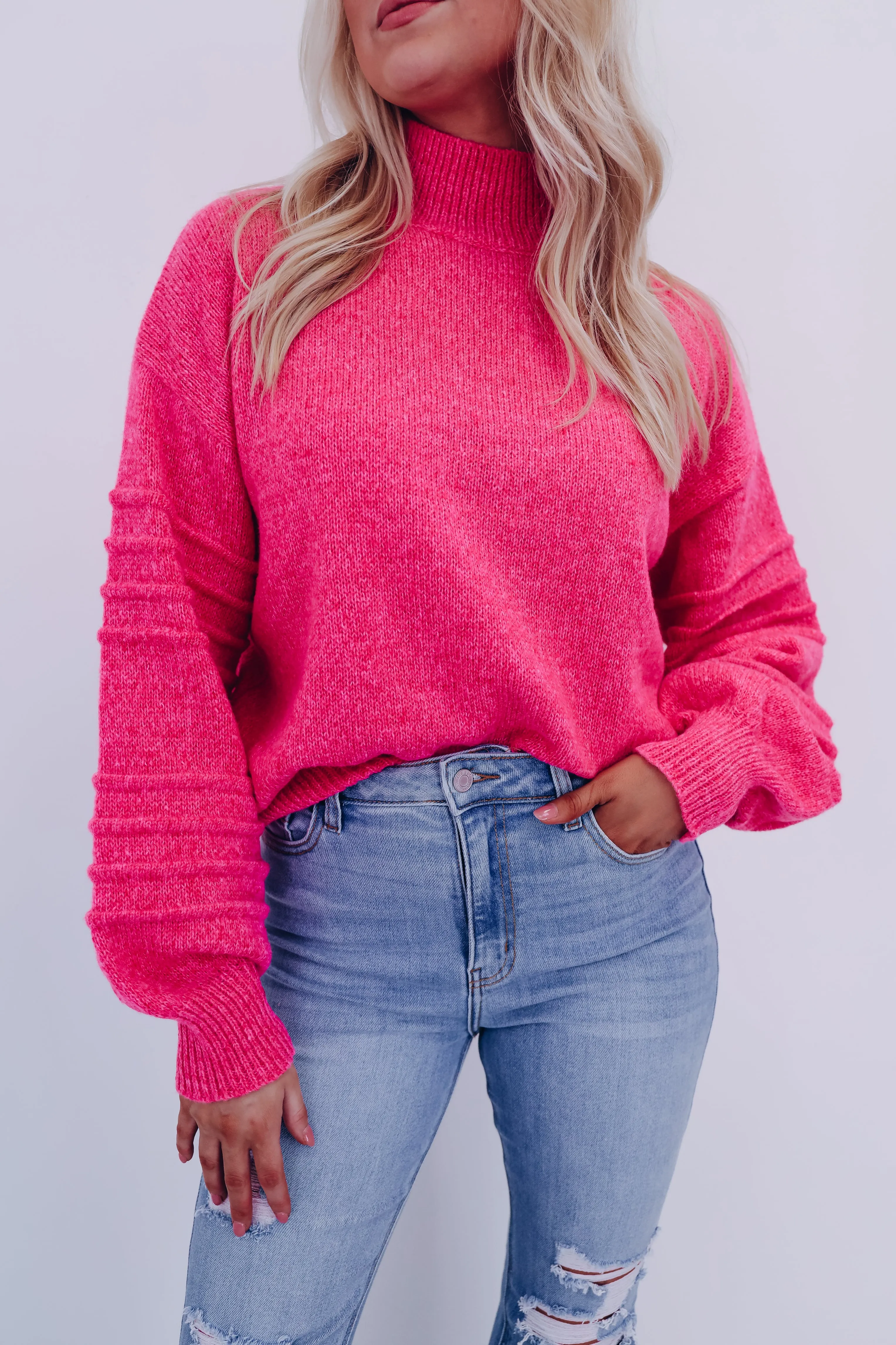 Belle Bubble Sleeve Sweater - Pink