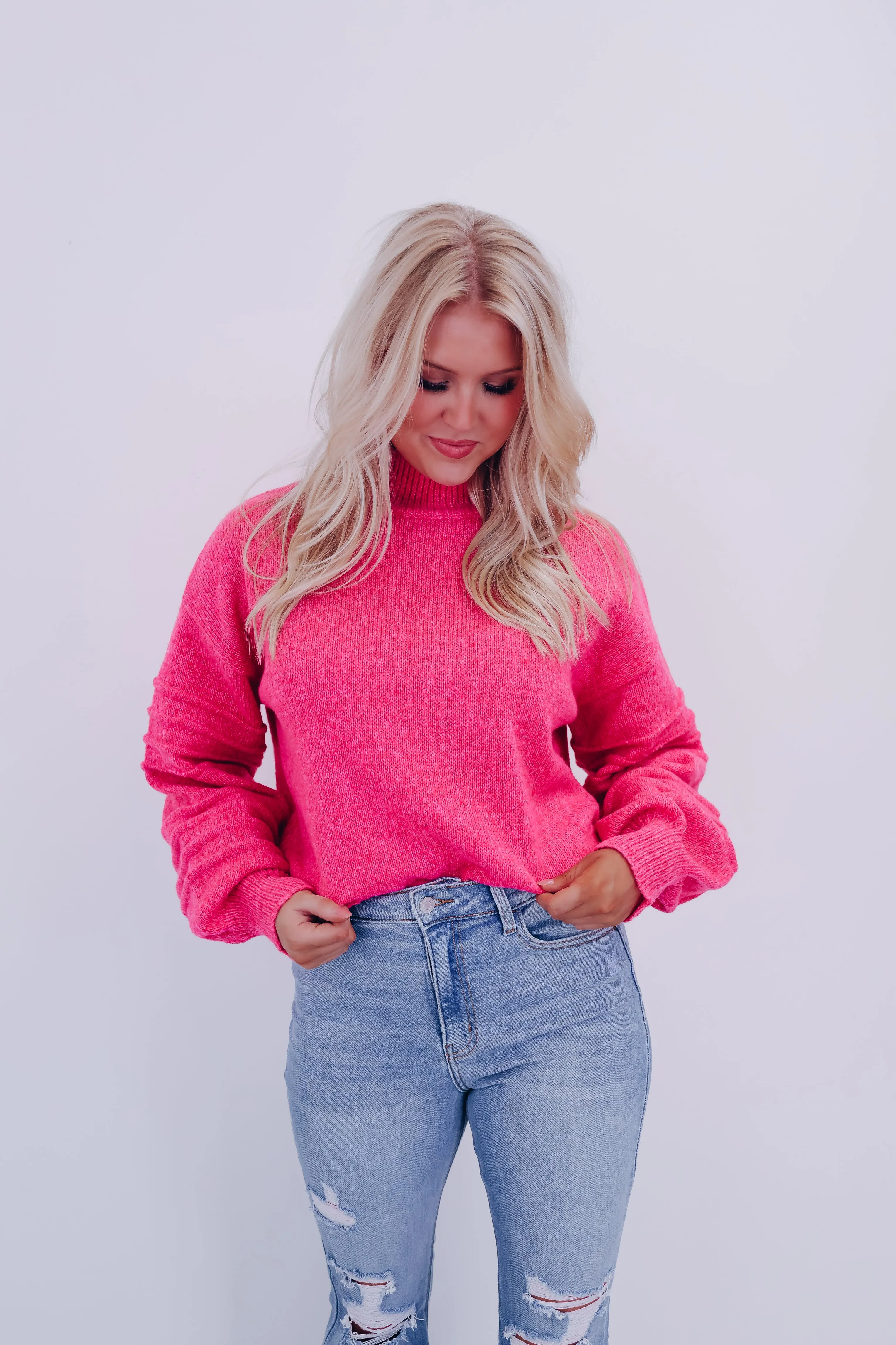 Belle Bubble Sleeve Sweater - Pink