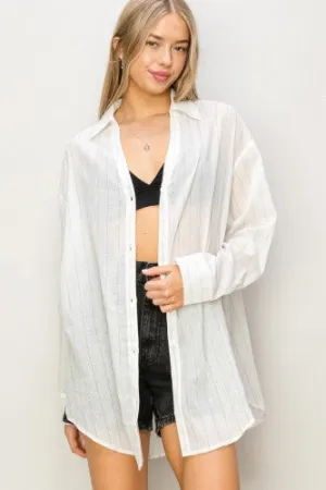Black and White Thin Stripe Button Up Shirt