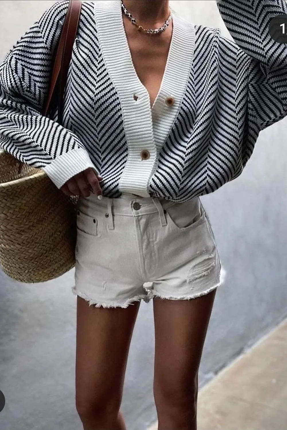 Black Contrast Striped Button-Up Sweater Cardigan