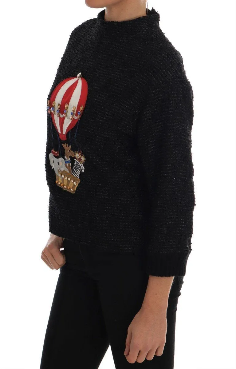 Black Fairy Tale Crystal Zipper Sweater