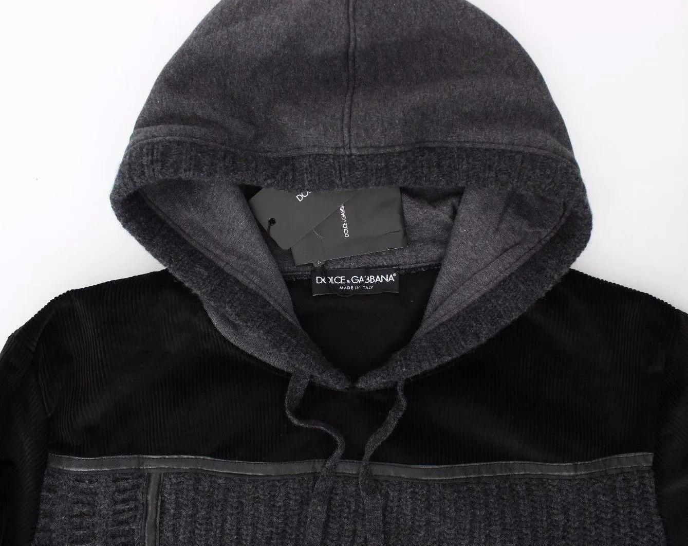 Black Gray Knitted Hooded Sweater Pullover
