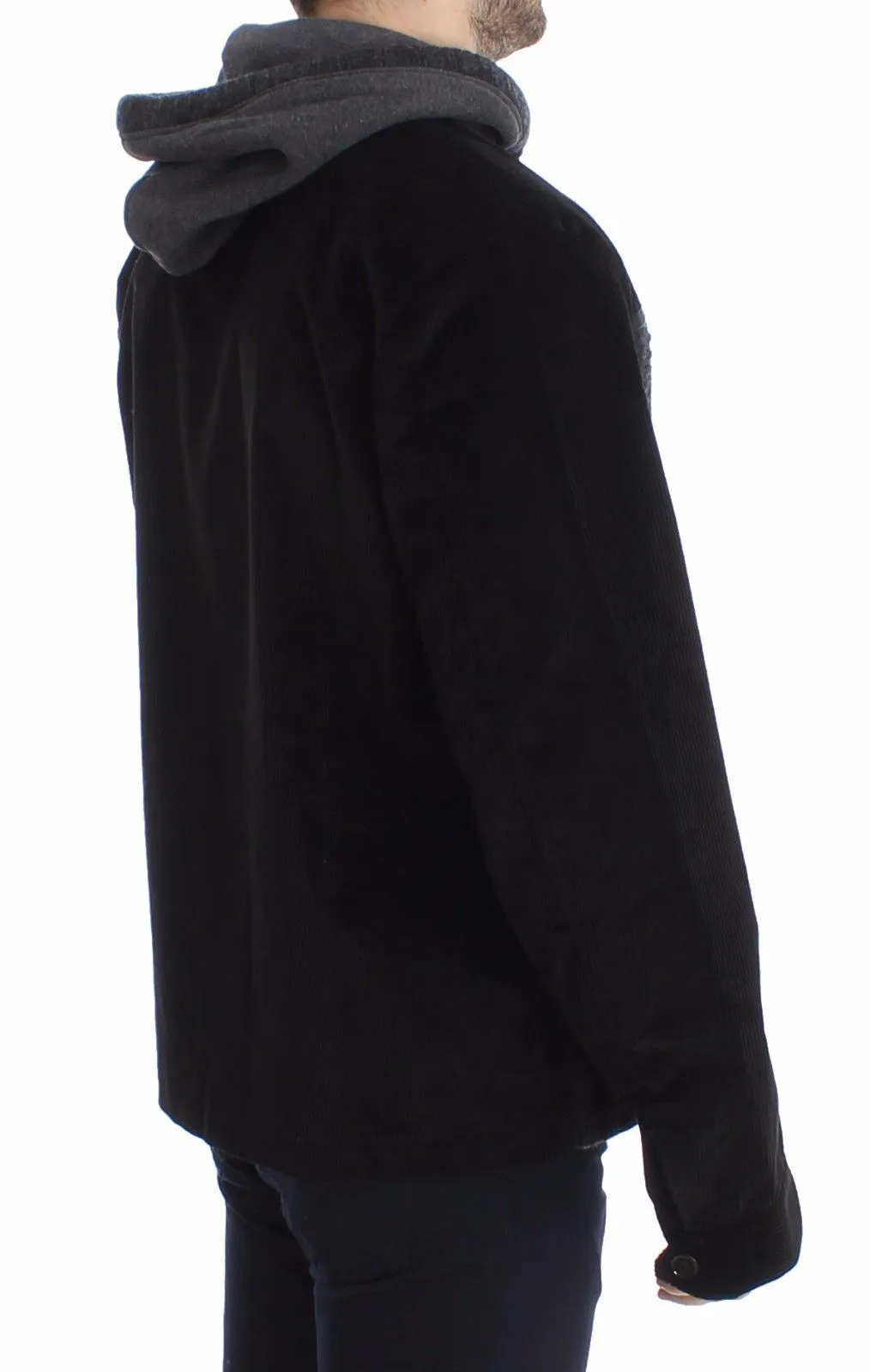Black Gray Knitted Hooded Sweater Pullover