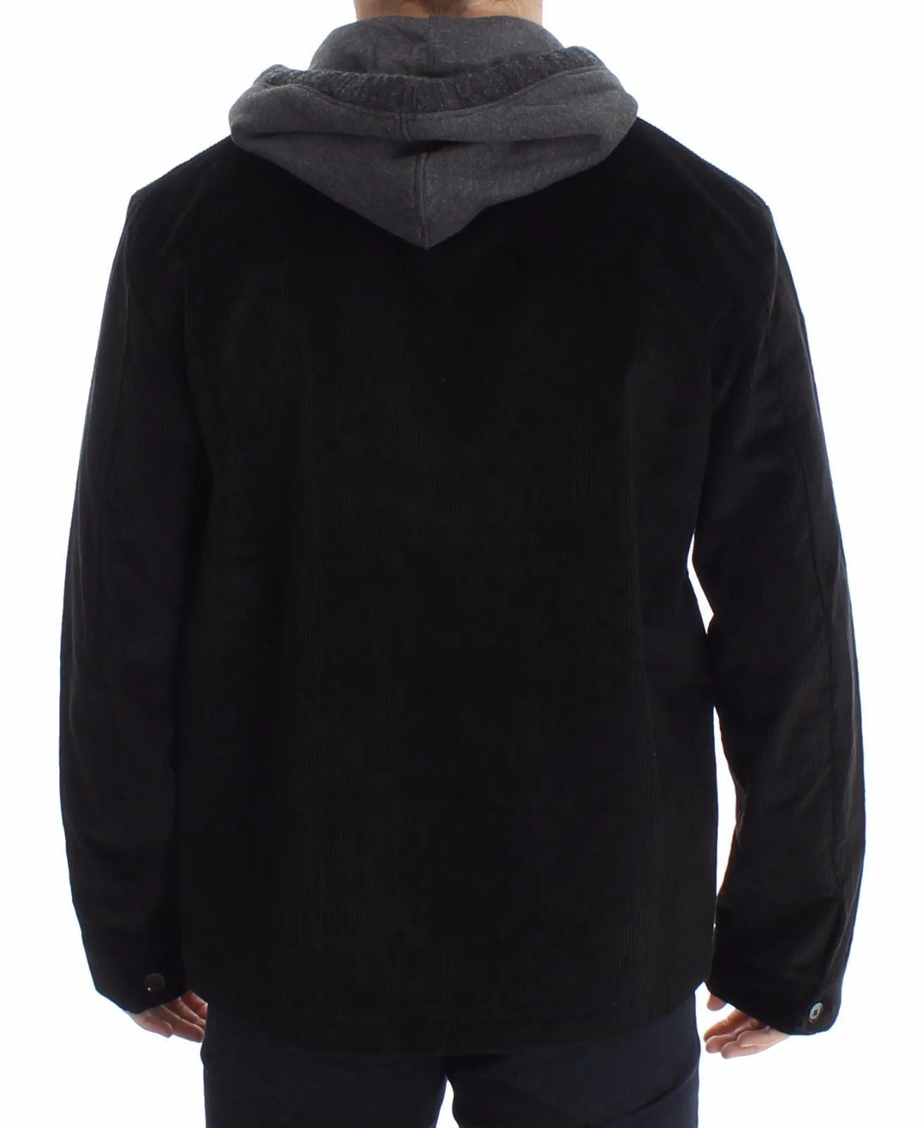 Black Gray Knitted Hooded Sweater Pullover