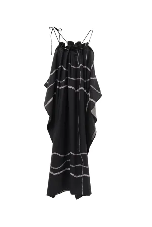 Black Noir Halter Slip Dress for Women, Black Halter Cami Top | TENCEL™-Wool Blend | Adjustable Crisscross Back, Multi-Textured Blend