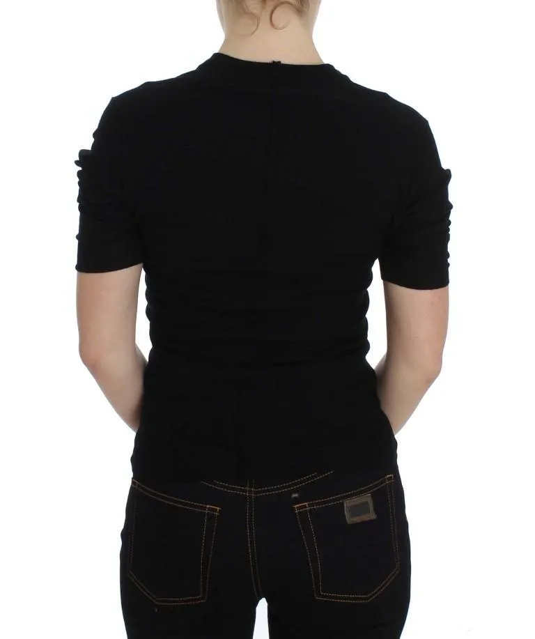 Black Wool Short Sleeve Cardigan Sweater