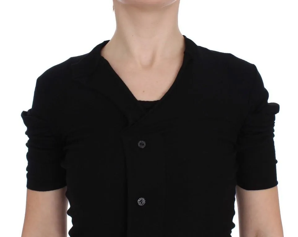 Black Wool Short Sleeve Cardigan Sweater
