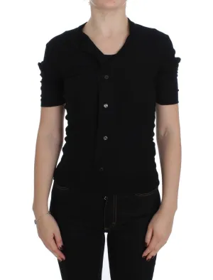 Black Wool Short Sleeve Cardigan Sweater