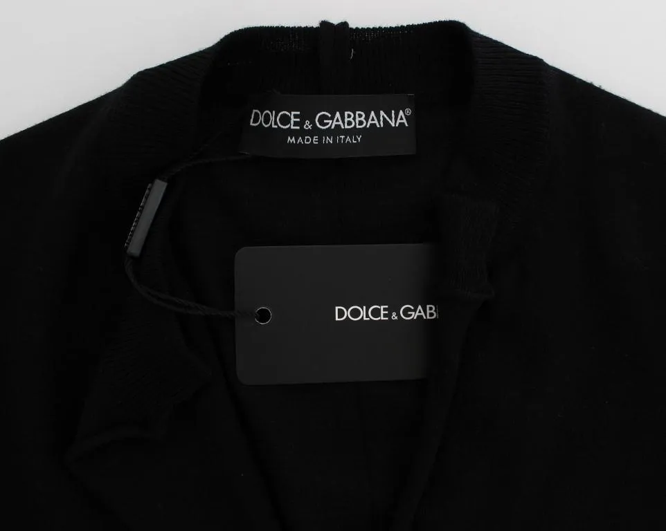 Black Wool Short Sleeve Cardigan Sweater