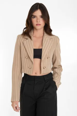 Blazer corto abierto de rayas botones en contraste