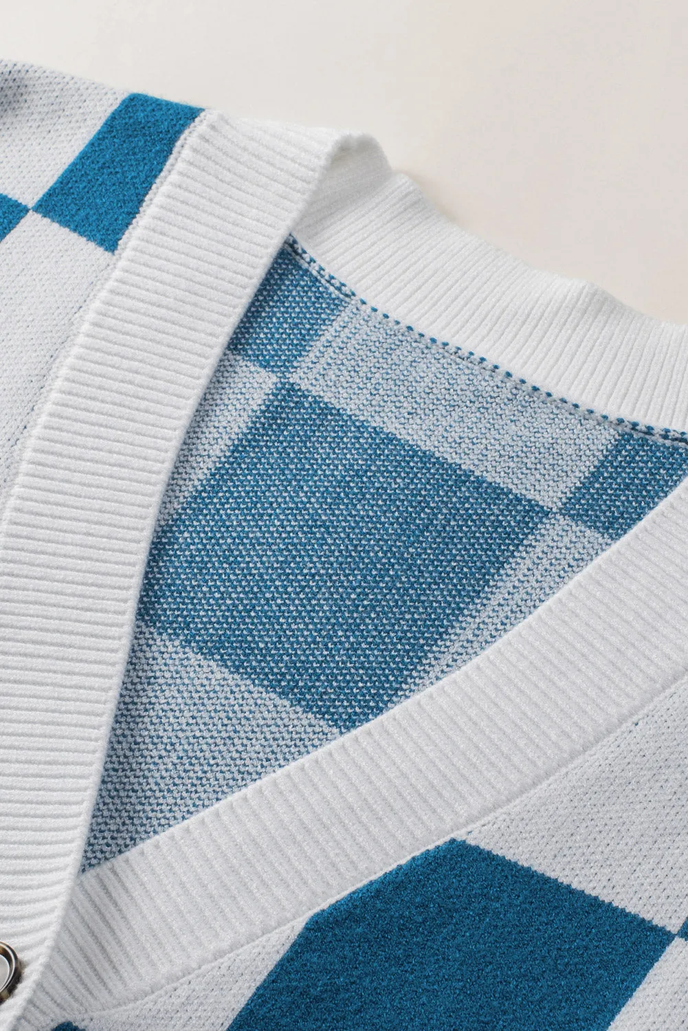 Blue Colorblock Plaid Button Up Cardigan