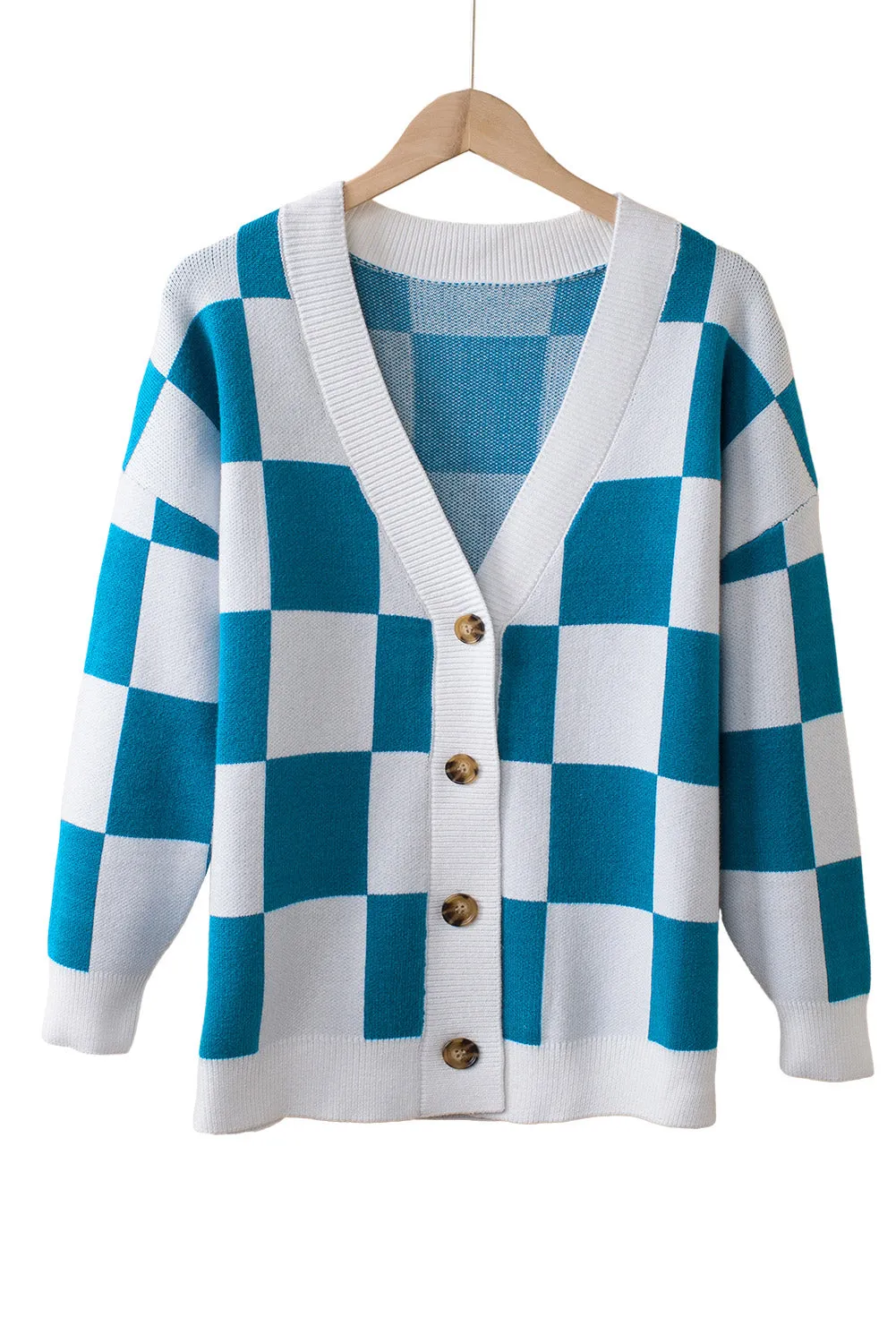 Blue Colorblock Plaid Button Up Cardigan