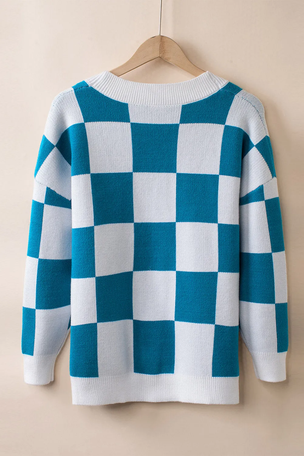 Blue Colorblock Plaid Button Up Cardigan