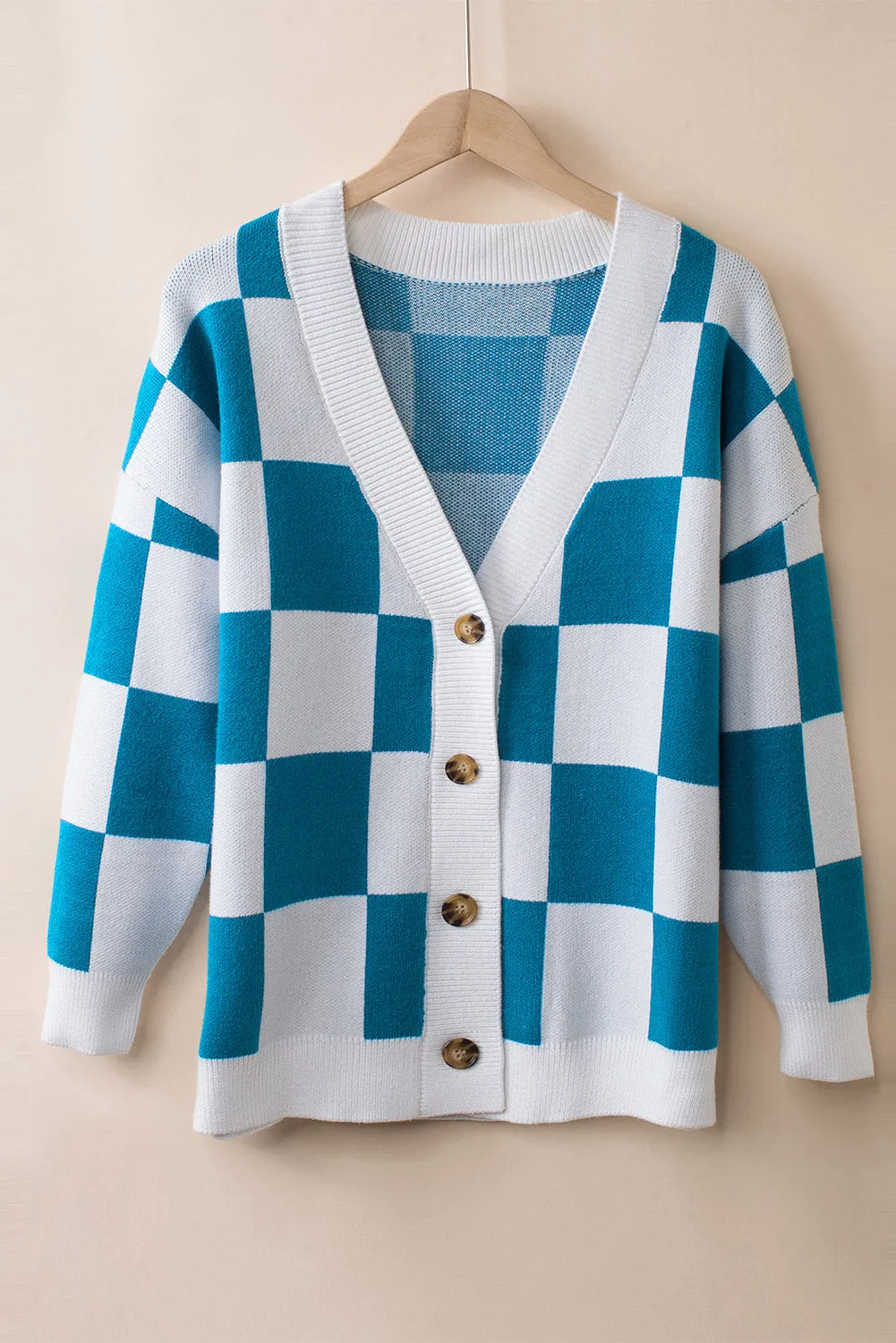 Blue Colorblock Plaid Button Up Cardigan