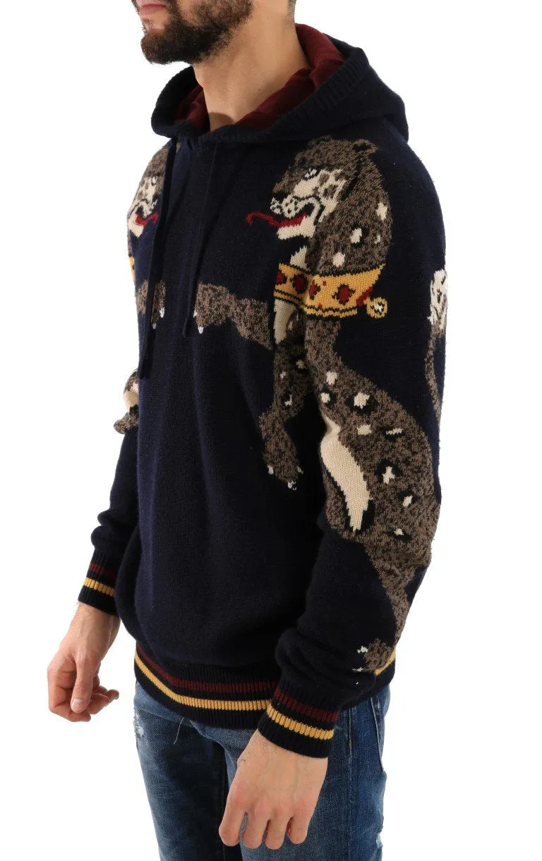 Blue Knitted Wool Hooded Sweater