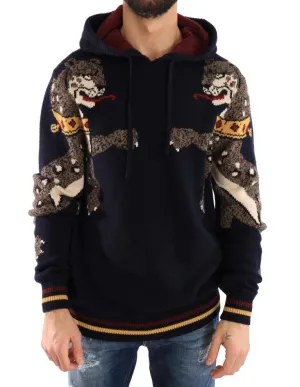 Blue Knitted Wool Hooded Sweater