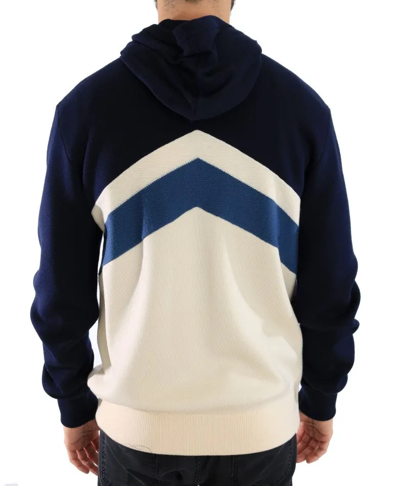 Blue White Wool Mens Hooded Sweater
