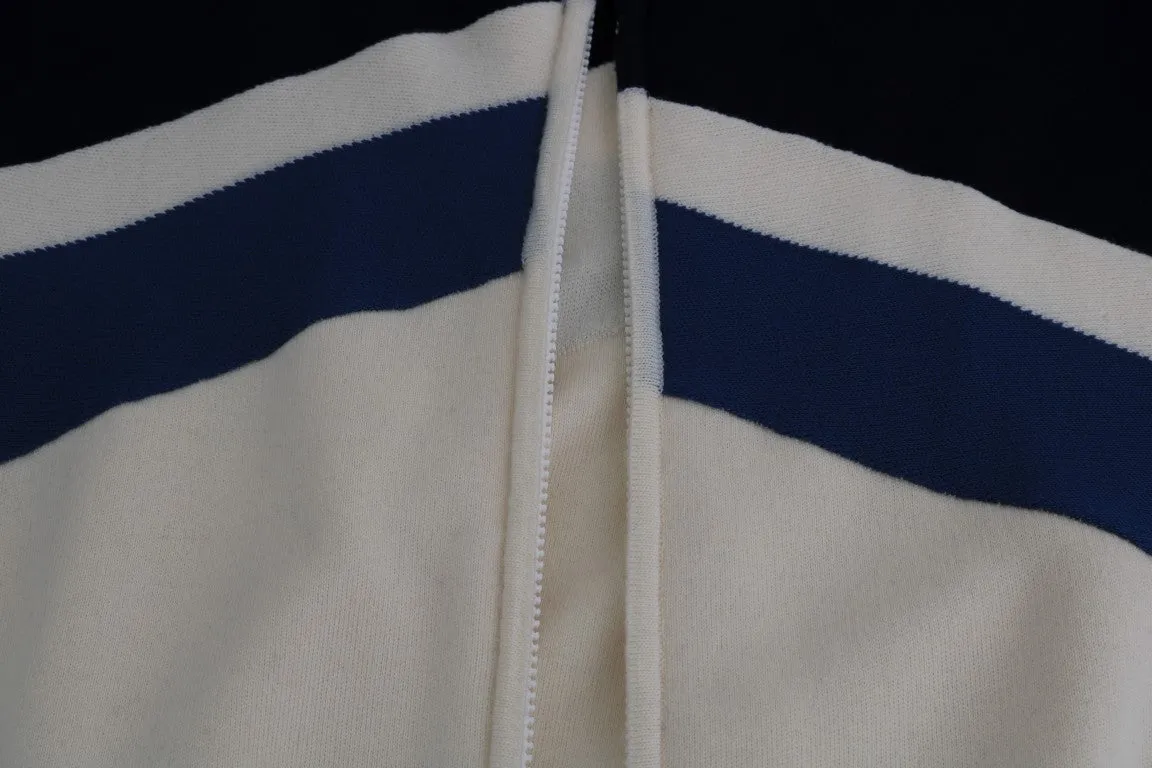 Blue White Wool Mens Hooded Sweater