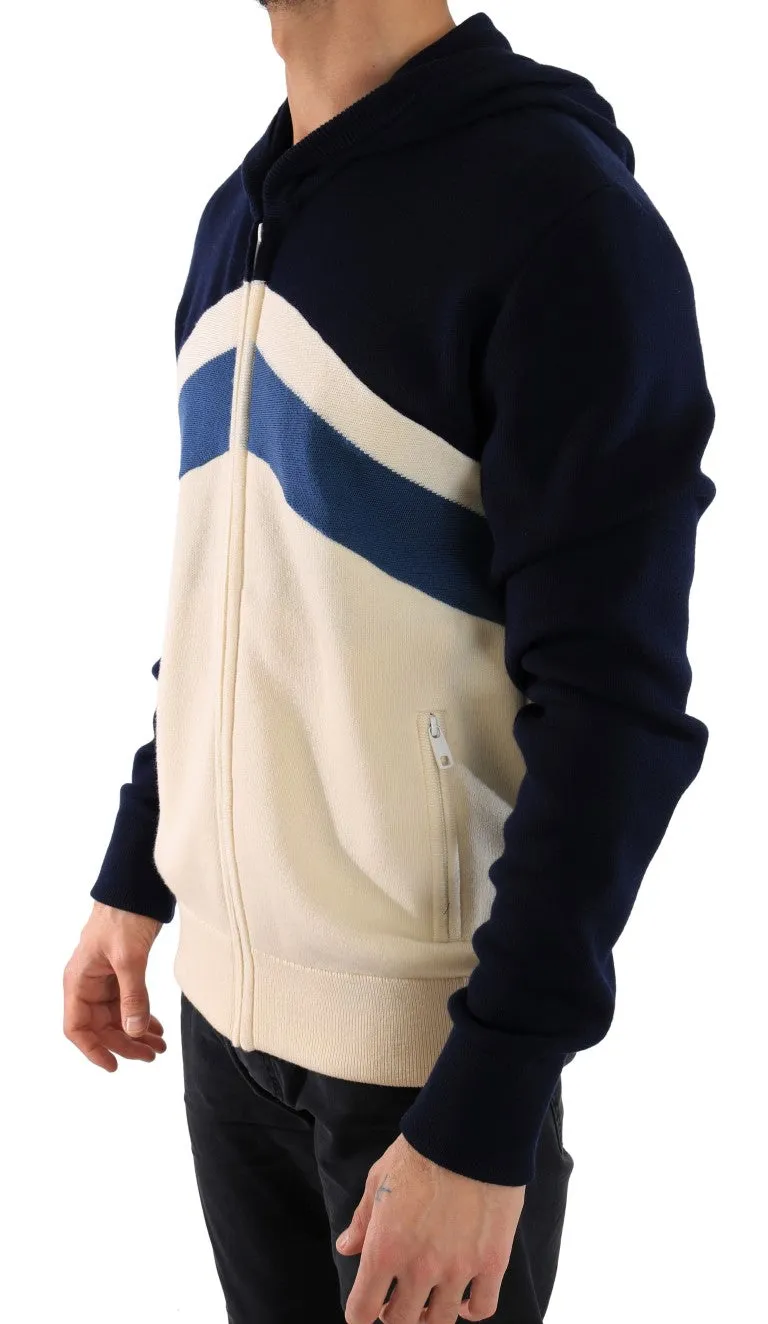 Blue White Wool Mens Hooded Sweater