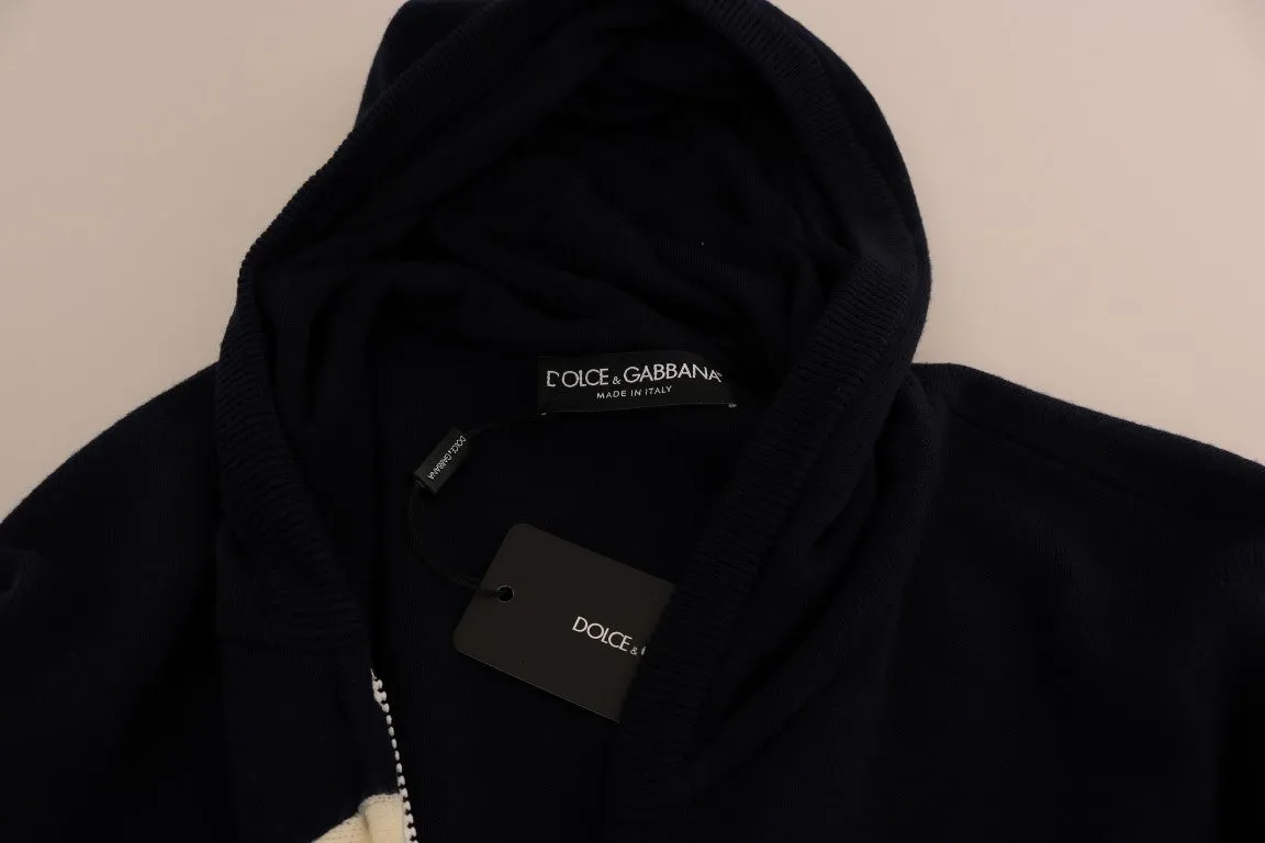 Blue White Wool Mens Hooded Sweater