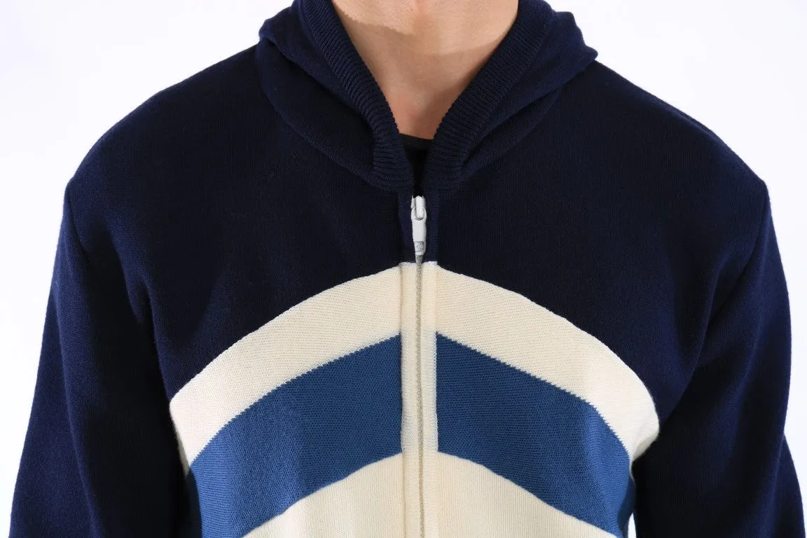 Blue White Wool Mens Hooded Sweater