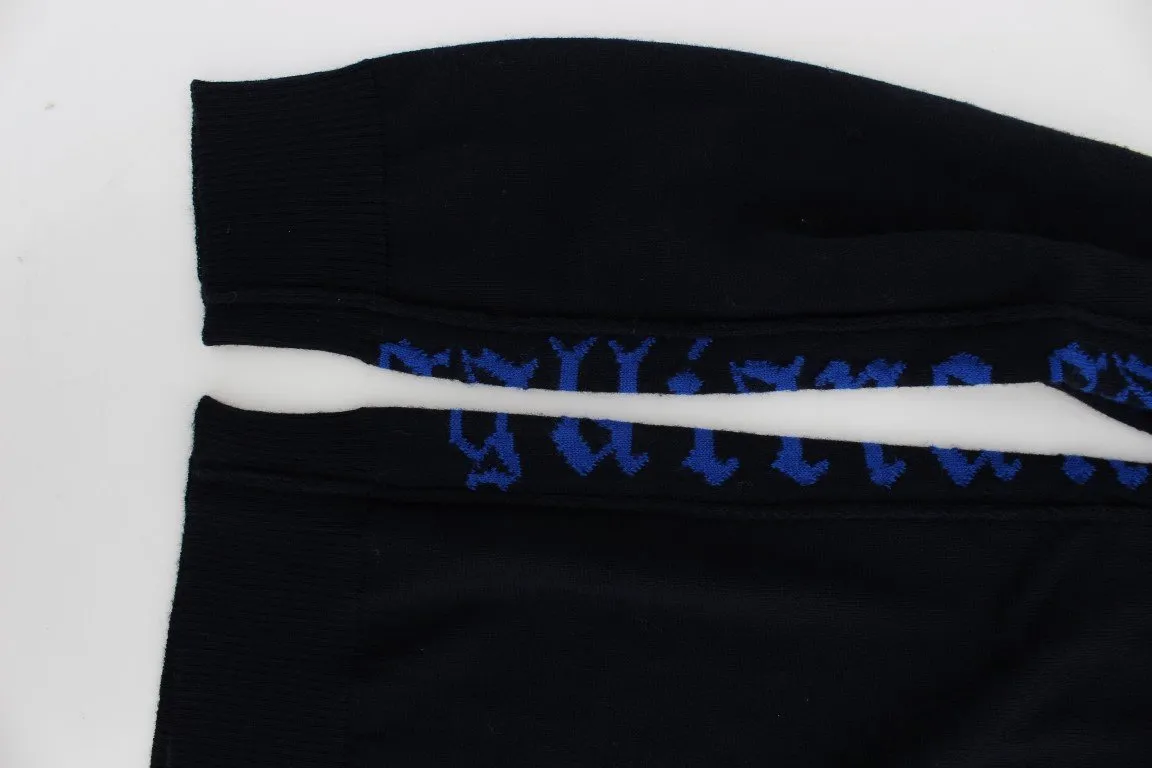 Blue Wool Button Down Logo Cardigan