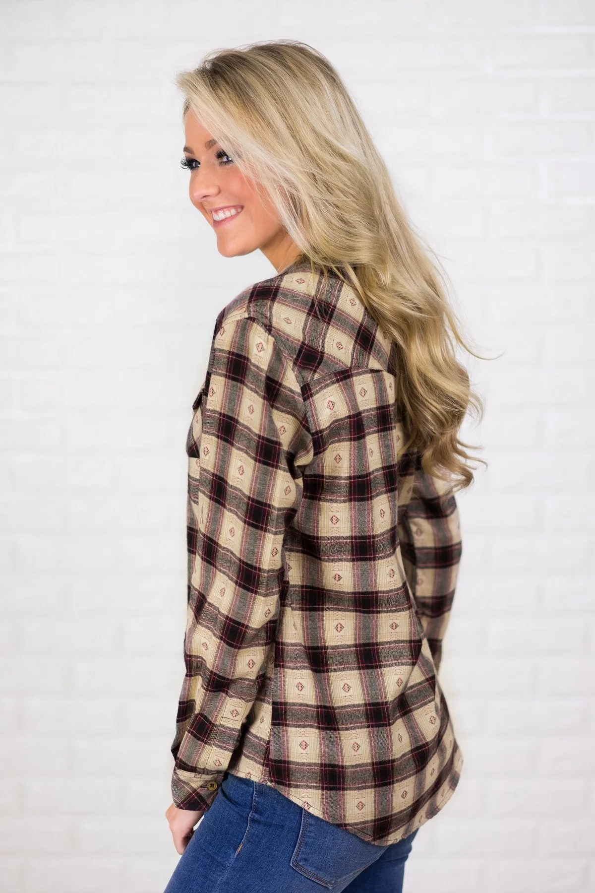 Brown & Cream Button Up