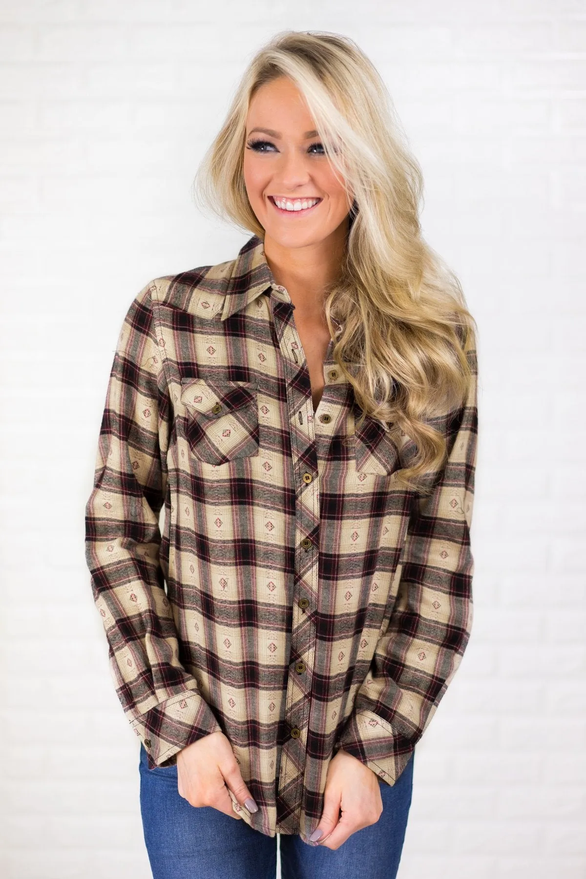 Brown & Cream Button Up