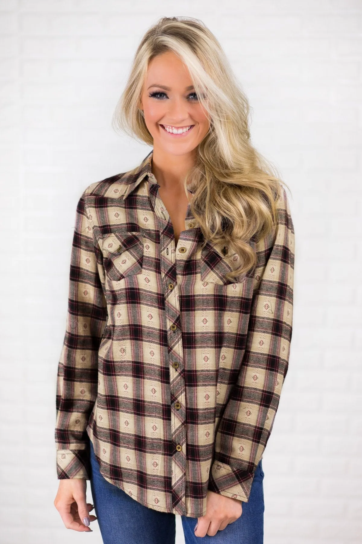 Brown & Cream Button Up