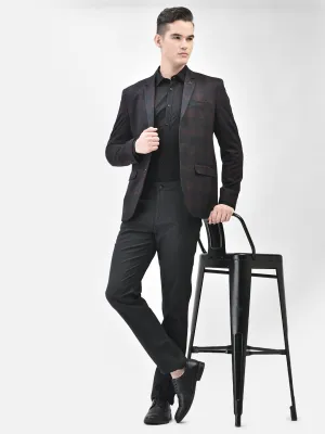 Brown Checked Single Breasted Blazer